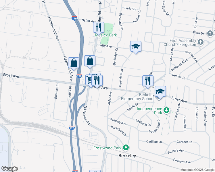 map of restaurants, bars, coffee shops, grocery stores, and more near 8617 Frost Avenue in Berkeley