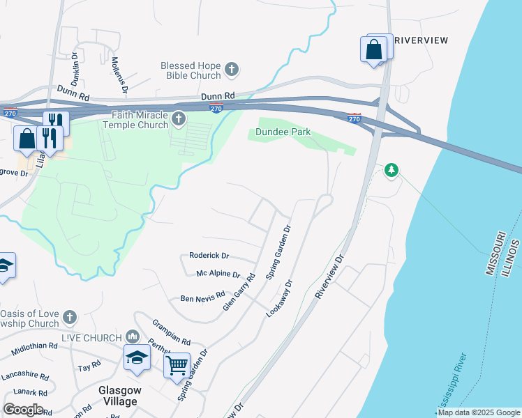 map of restaurants, bars, coffee shops, grocery stores, and more near 10818 Mcduff Drive in St. Louis