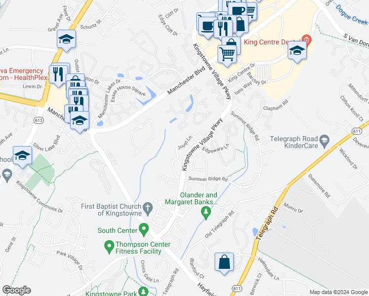 map of restaurants, bars, coffee shops, grocery stores, and more near 6069 Joust Lane in Alexandria