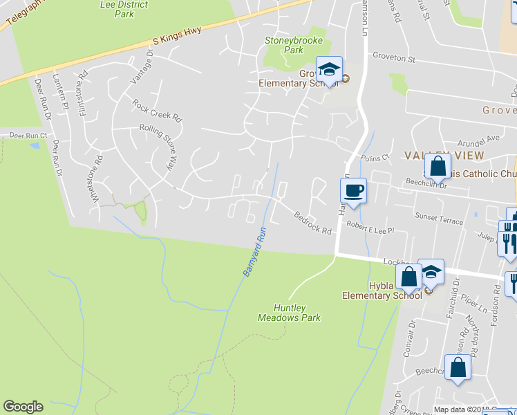map of restaurants, bars, coffee shops, grocery stores, and more near 7217 Stover Drive in Alexandria