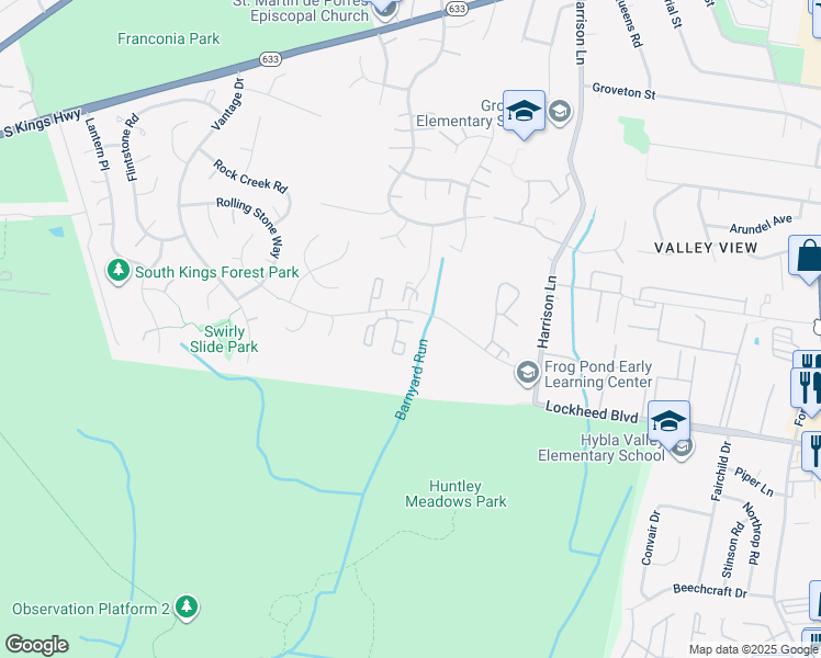 map of restaurants, bars, coffee shops, grocery stores, and more near 7217 Stover Drive in Alexandria