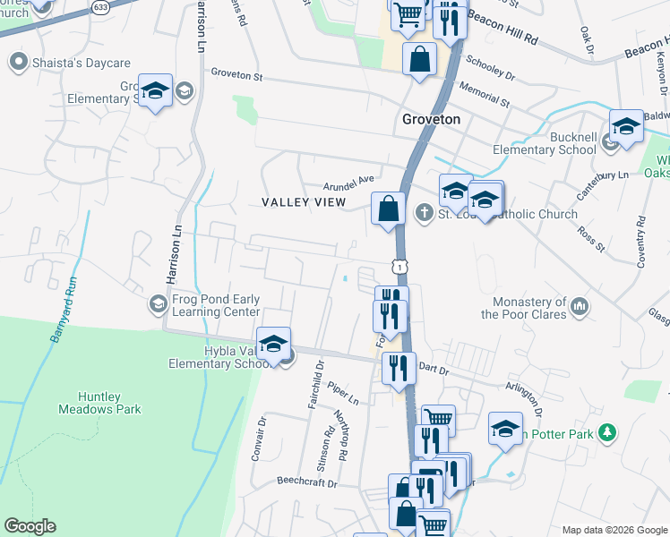 map of restaurants, bars, coffee shops, grocery stores, and more near 7116 Fairchild Dr in Alexandria