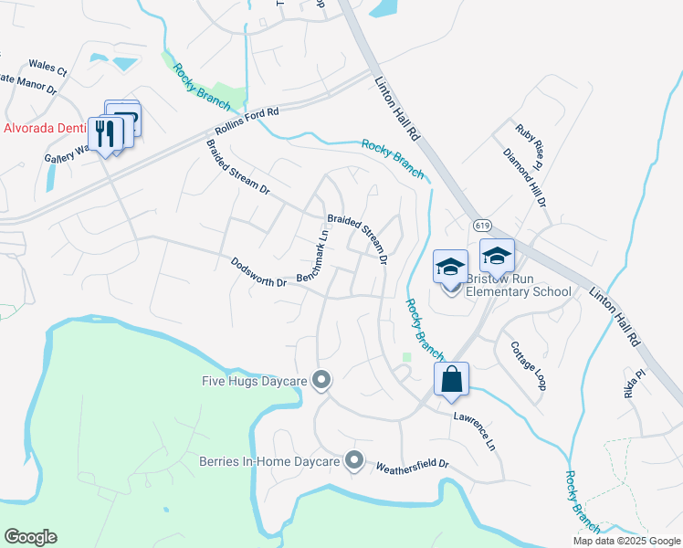 map of restaurants, bars, coffee shops, grocery stores, and more near 13501 Grouserun Lane in Bristow