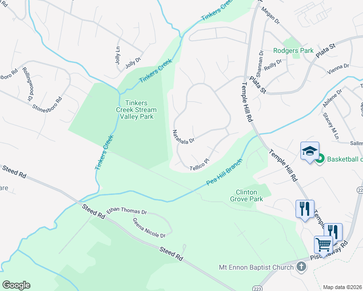 map of restaurants, bars, coffee shops, grocery stores, and more near 4552 Natahala Drive in Clinton