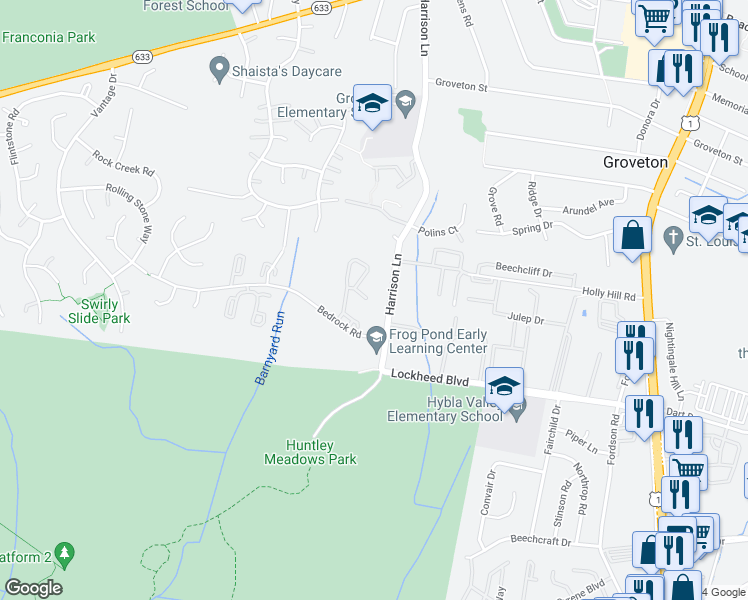 map of restaurants, bars, coffee shops, grocery stores, and more near 3710 Hampton Court in Alexandria