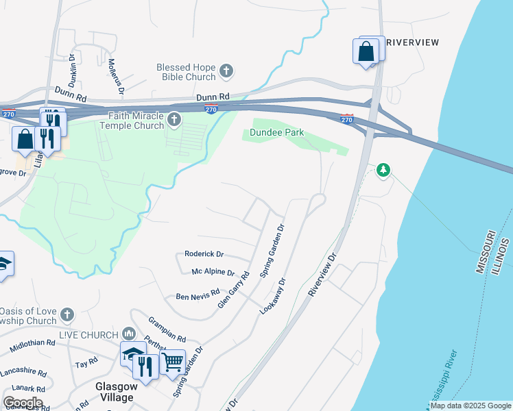 map of restaurants, bars, coffee shops, grocery stores, and more near 10822 Mcduff Drive in St. Louis