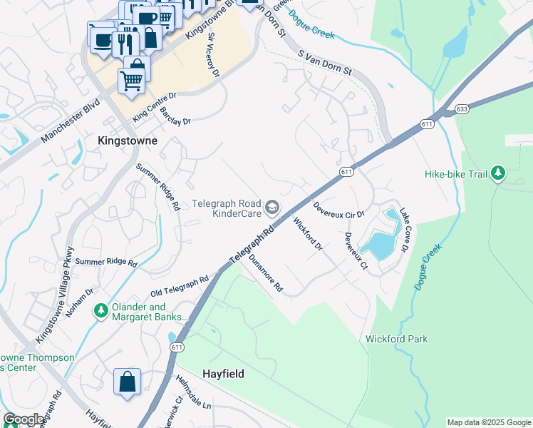 map of restaurants, bars, coffee shops, grocery stores, and more near 7122 Roxann Road in Alexandria