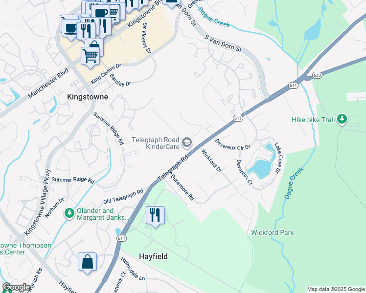 map of restaurants, bars, coffee shops, grocery stores, and more near 7122 Roxann Road in Alexandria