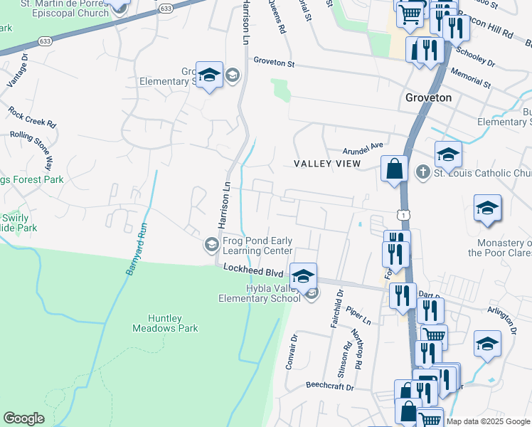 map of restaurants, bars, coffee shops, grocery stores, and more near 7138 Mason Grove Court in Alexandria