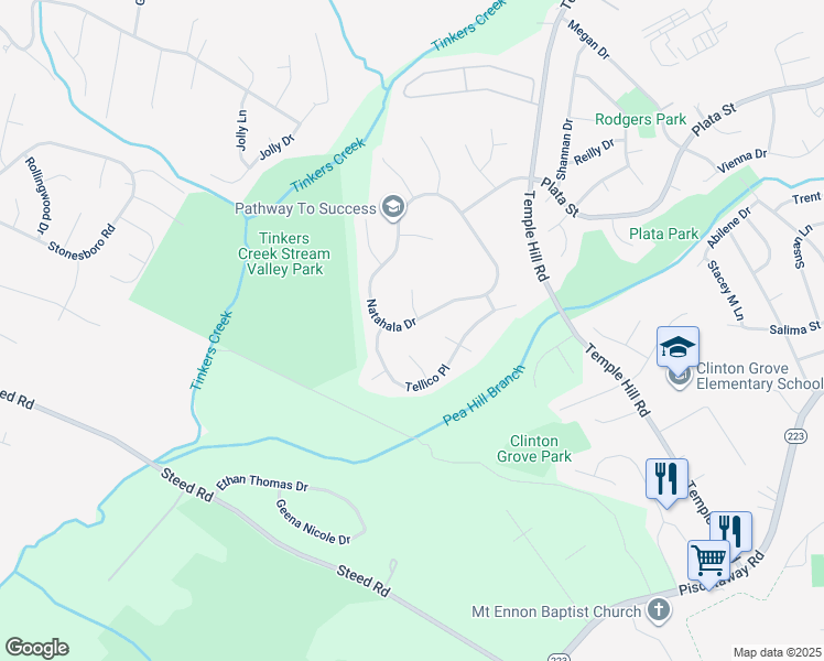map of restaurants, bars, coffee shops, grocery stores, and more near 4546 Natahala Drive in Clinton