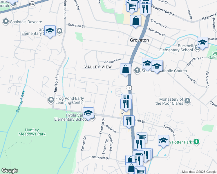 map of restaurants, bars, coffee shops, grocery stores, and more near 7100 Fairchild Dr in Alexandria