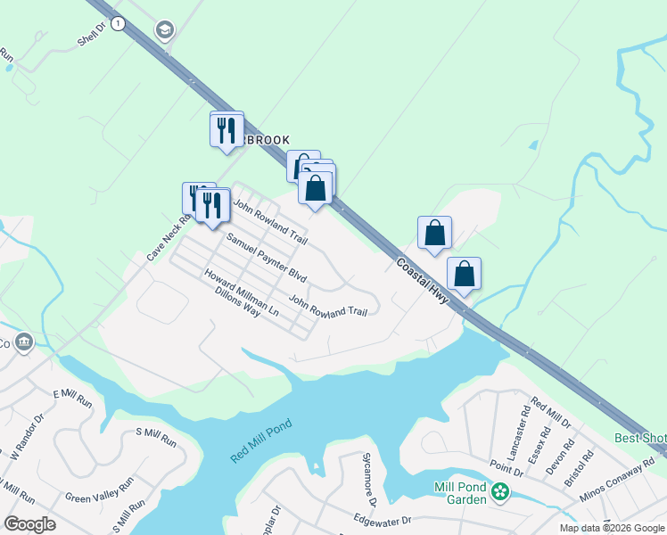 map of restaurants, bars, coffee shops, grocery stores, and more near 16388 John Rowland Trail in Milton