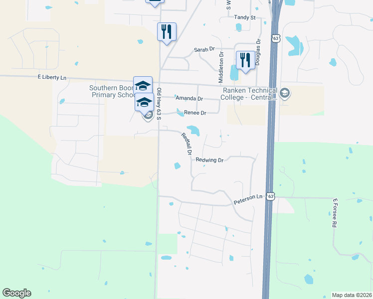 map of restaurants, bars, coffee shops, grocery stores, and more near 202 Redtail Drive in Ashland