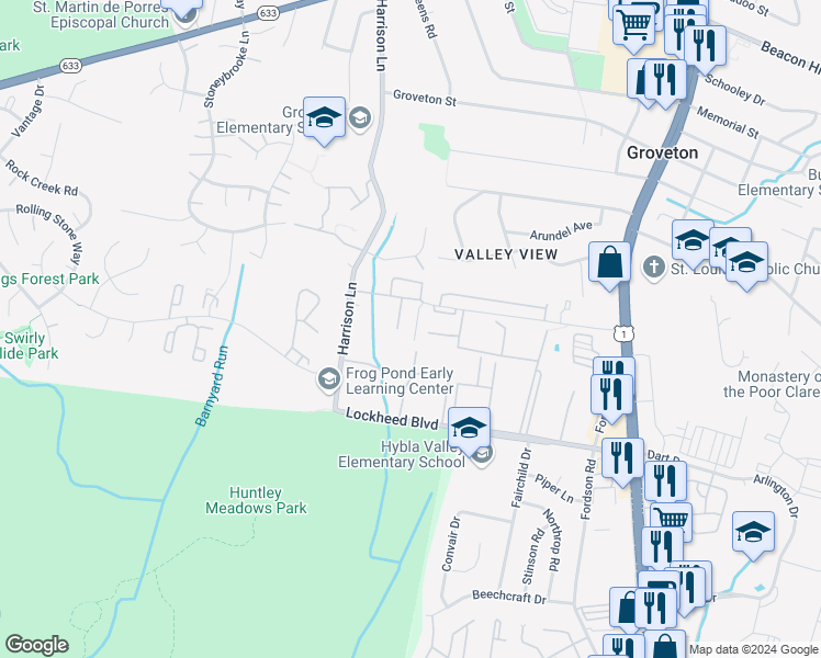 map of restaurants, bars, coffee shops, grocery stores, and more near 7132 Mason Grove Court in Alexandria