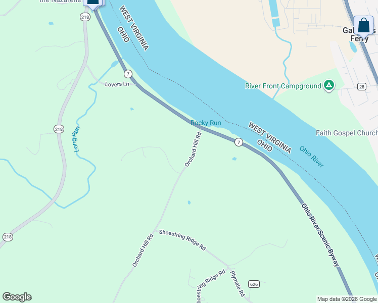 map of restaurants, bars, coffee shops, grocery stores, and more near 234 Orchard Hill Road in Gallipolis