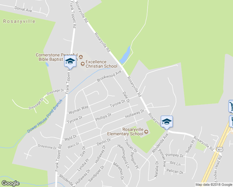 map of restaurants, bars, coffee shops, grocery stores, and more near 10906 Dower House Court in Upper Marlboro