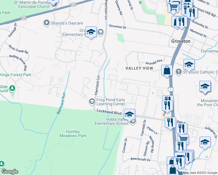 map of restaurants, bars, coffee shops, grocery stores, and more near 7148 Huntley Creek Place in Alexandria