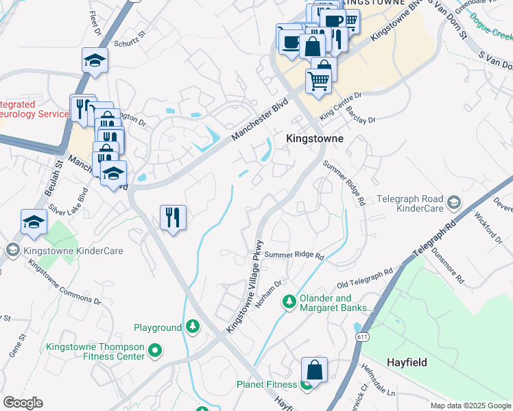 map of restaurants, bars, coffee shops, grocery stores, and more near 6066 Joust Lane in Alexandria
