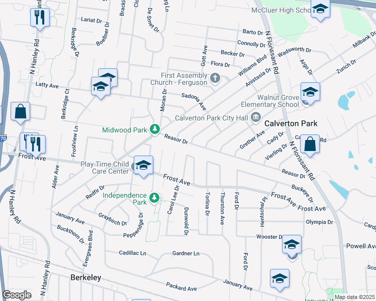map of restaurants, bars, coffee shops, grocery stores, and more near 6852 Knoll Avenue in St. Louis