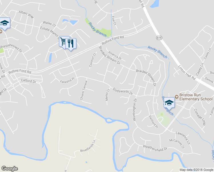 map of restaurants, bars, coffee shops, grocery stores, and more near 13589 Dodsworth Drive in Bristow