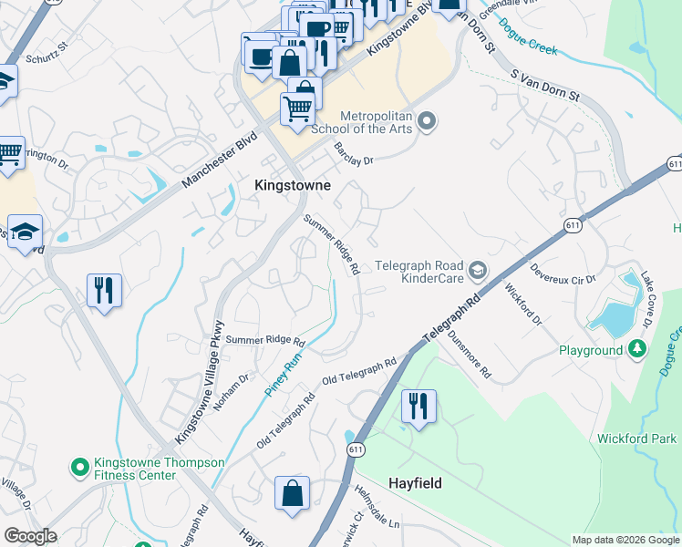 map of restaurants, bars, coffee shops, grocery stores, and more near 7026 Darby Towne Court in Alexandria