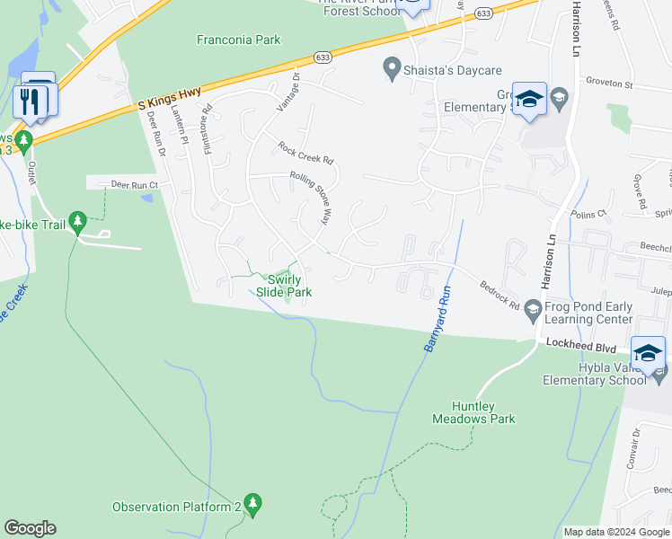 map of restaurants, bars, coffee shops, grocery stores, and more near 4104 Bedrock Court in Alexandria
