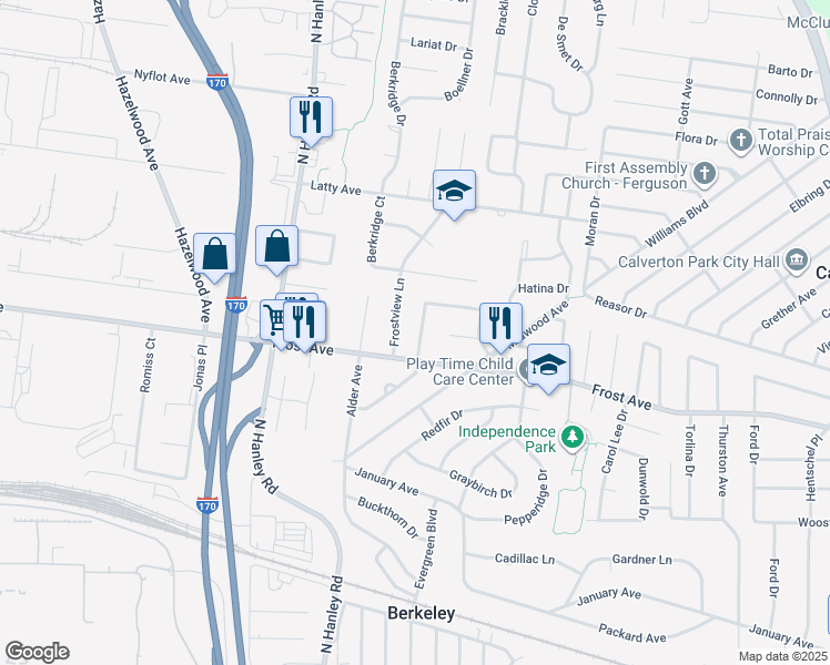 map of restaurants, bars, coffee shops, grocery stores, and more near 6813 Saint Olaf Drive in Berkeley