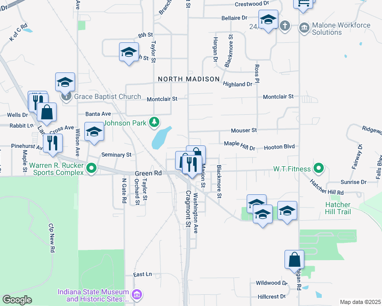 map of restaurants, bars, coffee shops, grocery stores, and more near 1920 Cragmont Street in Madison