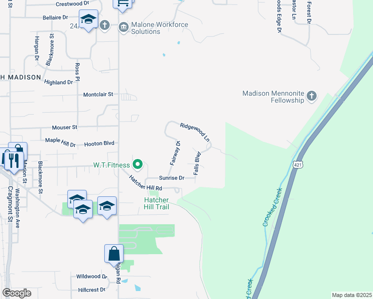 map of restaurants, bars, coffee shops, grocery stores, and more near 1941 Hycliff Court in Madison
