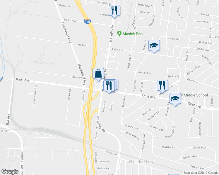 map of restaurants, bars, coffee shops, grocery stores, and more near 6809 Larry Lane in Berkeley