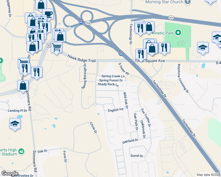 map of restaurants, bars, coffee shops, grocery stores, and more near 353 Wild Oak Drive in Dardenne Prairie