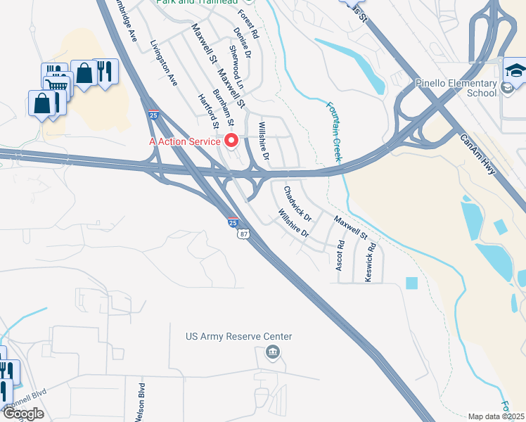 map of restaurants, bars, coffee shops, grocery stores, and more near 1549 Hartford Street in Colorado Springs