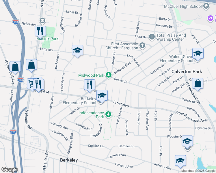 map of restaurants, bars, coffee shops, grocery stores, and more near 6818 Friarwood Drive in Berkeley