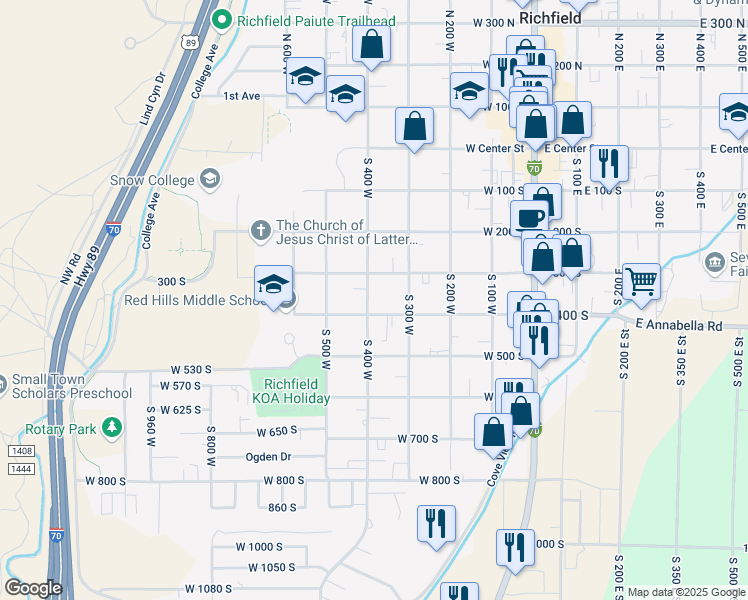 map of restaurants, bars, coffee shops, grocery stores, and more near 375 South 400 West in Richfield