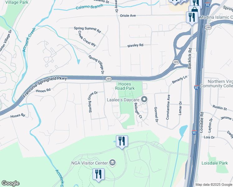 map of restaurants, bars, coffee shops, grocery stores, and more near 7303 Oldham Leeds Way in Springfield