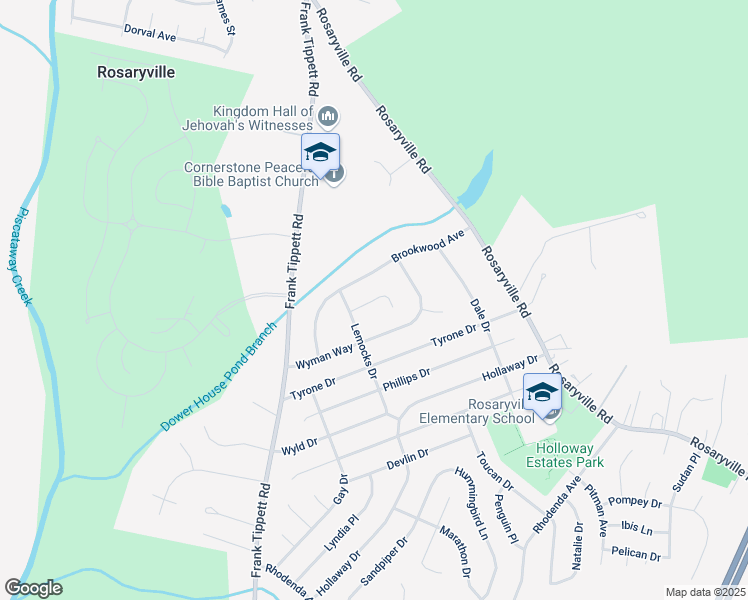 map of restaurants, bars, coffee shops, grocery stores, and more near Knoll Court in Rosaryville