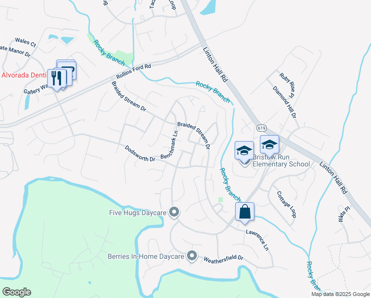 map of restaurants, bars, coffee shops, grocery stores, and more near 13482 Grouserun Lane in Bristow