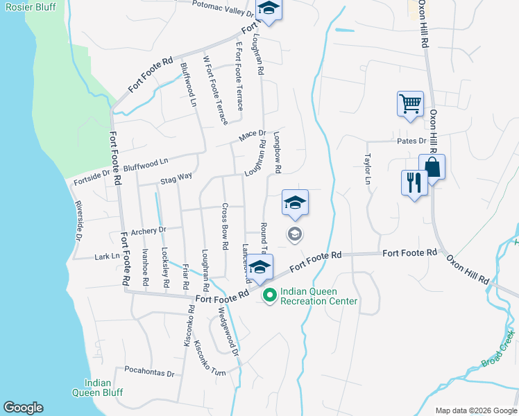 map of restaurants, bars, coffee shops, grocery stores, and more near 519 Round Table Drive in Fort Washington