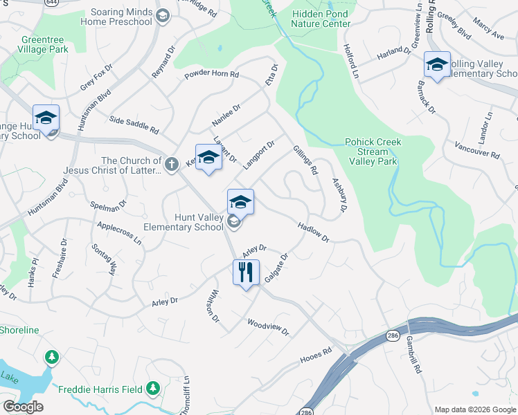 map of restaurants, bars, coffee shops, grocery stores, and more near 7007 Hadlow Drive in Springfield