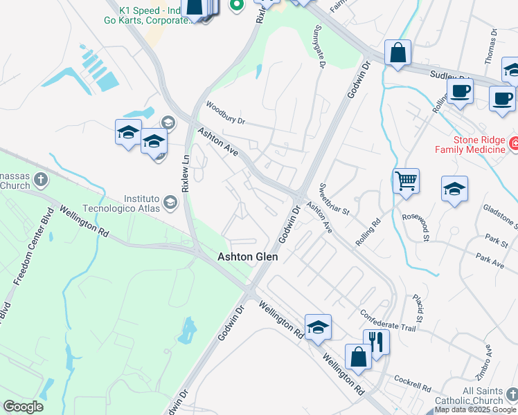 map of restaurants, bars, coffee shops, grocery stores, and more near 8890 Golden Oak Drive in Manassas
