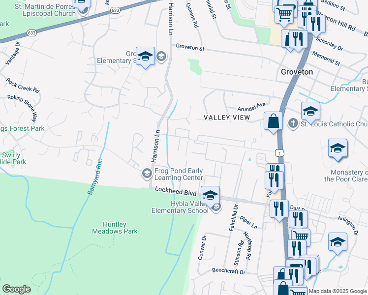 map of restaurants, bars, coffee shops, grocery stores, and more near 7126 Mason Grove Court in Alexandria