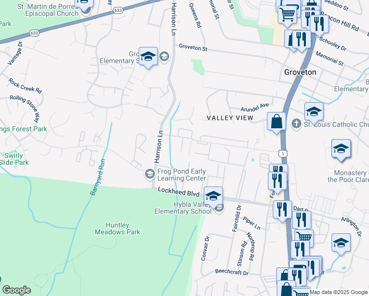 map of restaurants, bars, coffee shops, grocery stores, and more near 7135 Huntley Creek Place in Alexandria