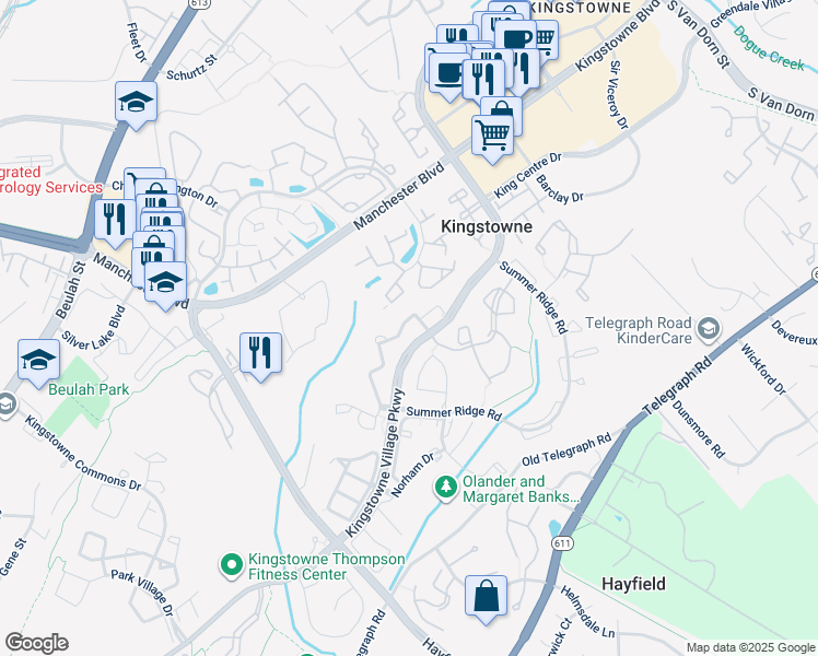 map of restaurants, bars, coffee shops, grocery stores, and more near 6053 Joust Lane in Alexandria