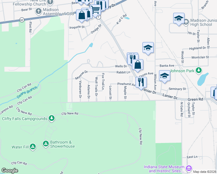 map of restaurants, bars, coffee shops, grocery stores, and more near 1923 Locust Street in Madison