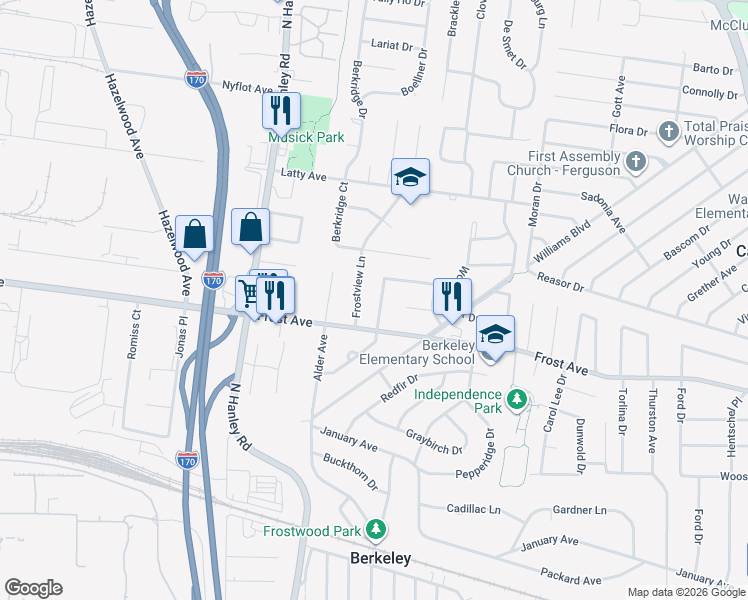 map of restaurants, bars, coffee shops, grocery stores, and more near 6813 Saint Olaf Drive in Berkeley