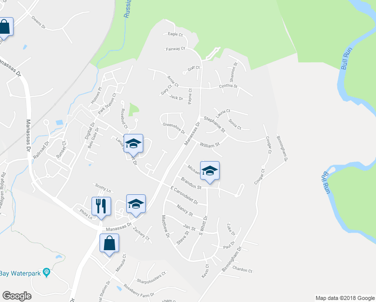 map of restaurants, bars, coffee shops, grocery stores, and more near 9178 Matthew Drive in Manassas Park