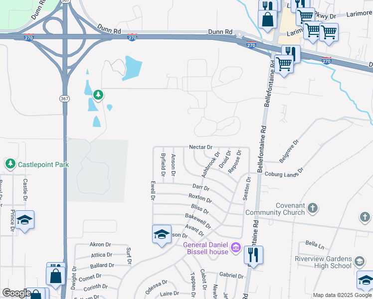 map of restaurants, bars, coffee shops, grocery stores, and more near 1226 Nectar Drive in St. Louis