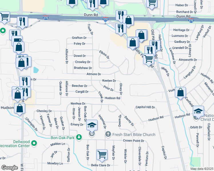 map of restaurants, bars, coffee shops, grocery stores, and more near 10503 Ely Drive in St. Louis