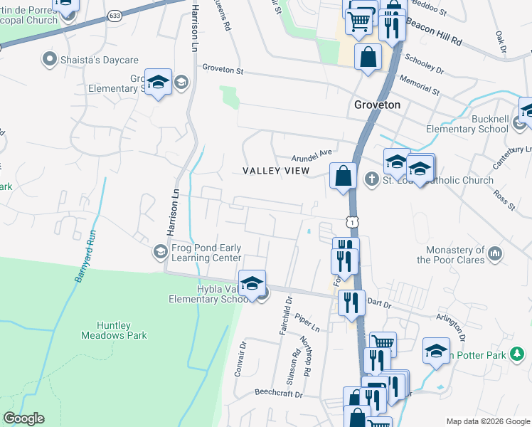 map of restaurants, bars, coffee shops, grocery stores, and more near 7105 Mint Place in Alexandria