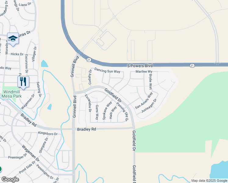 map of restaurants, bars, coffee shops, grocery stores, and more near 6011 San Mateo Drive in Colorado Springs